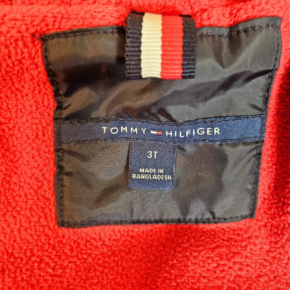 Tommy Hilfiger Boys Puffer Jacket 3T Fleece Lined Hooded Winter Coat Navy Blue